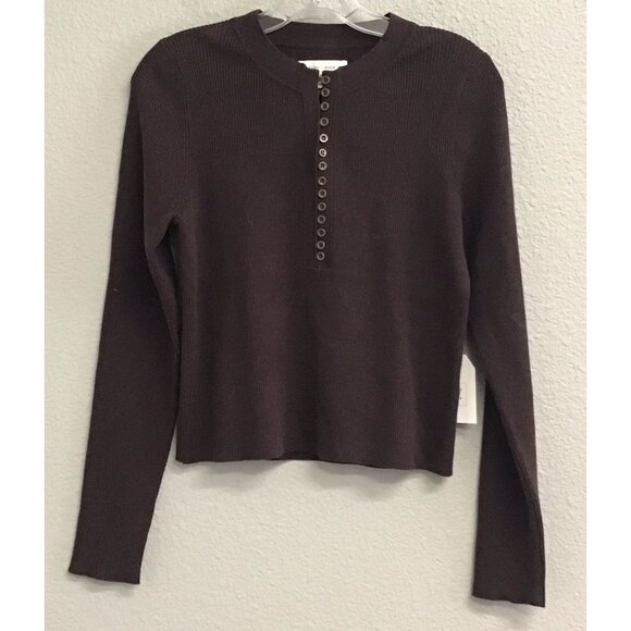 Cleo + Wolf Sweaters - Cleo + Wolf NWT Henley Sweater Womens Size Medium Brown Long Sleeve Knit